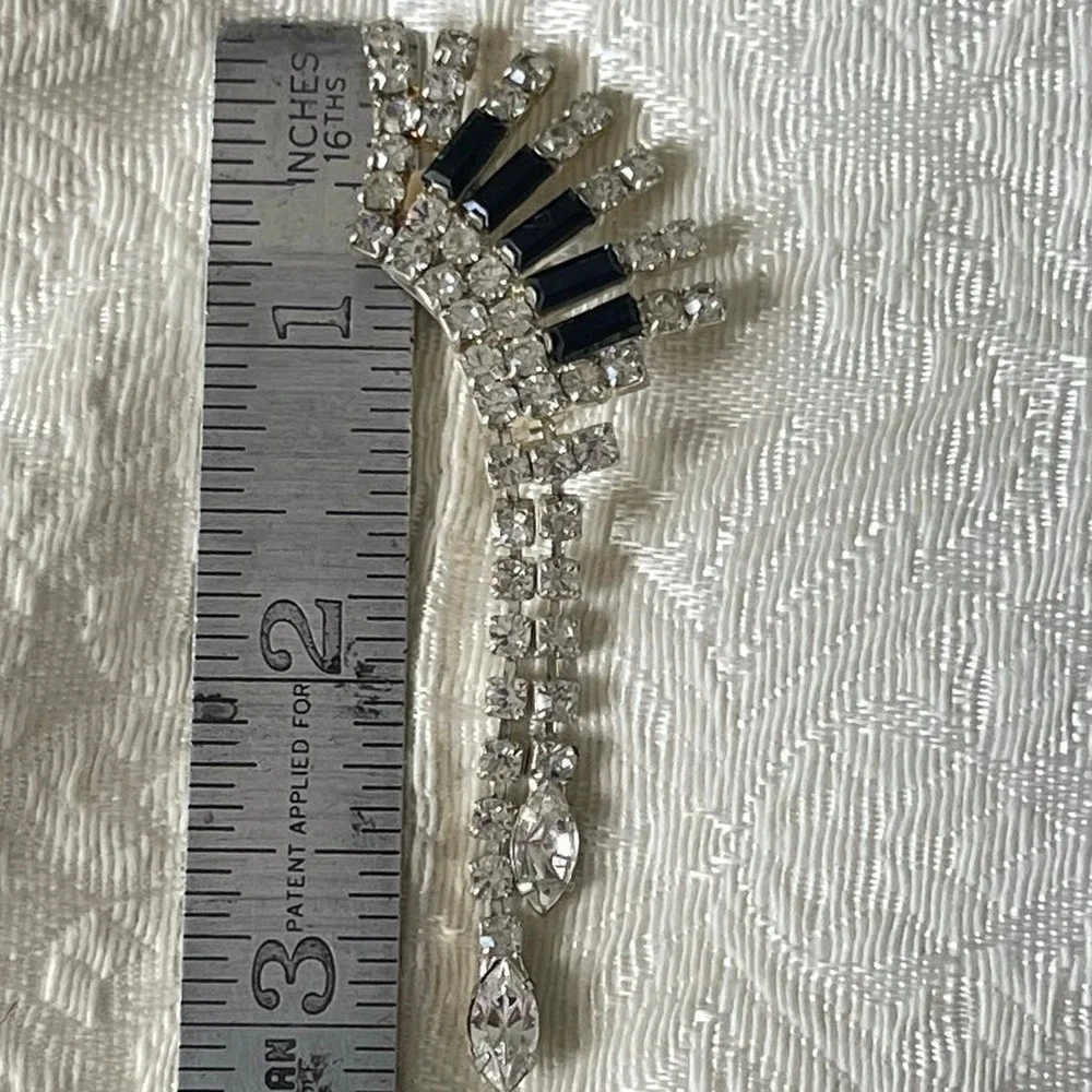 Angel Wing Fringe Clear & Black Baguette Rhinestone Clip On Ear Climber Earrings